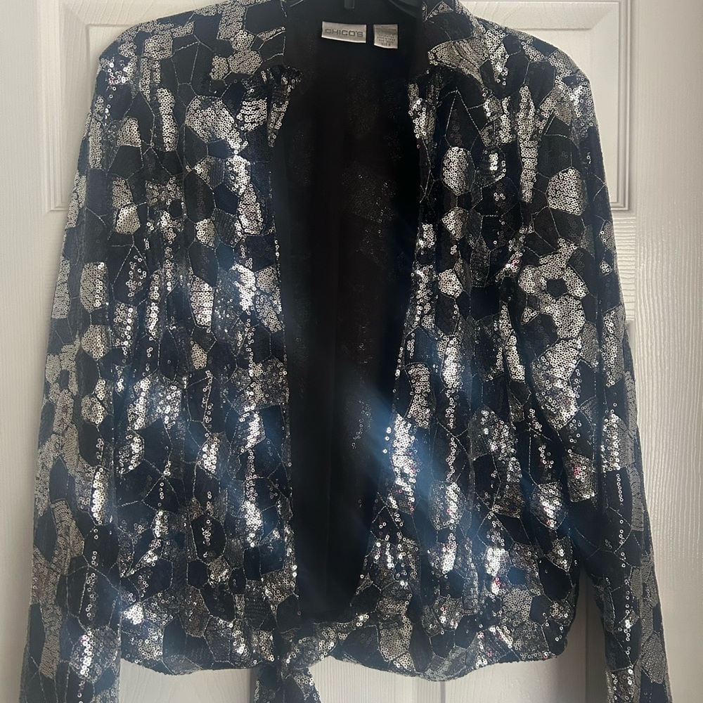 Chico's Black and Silver Sequin Blazer